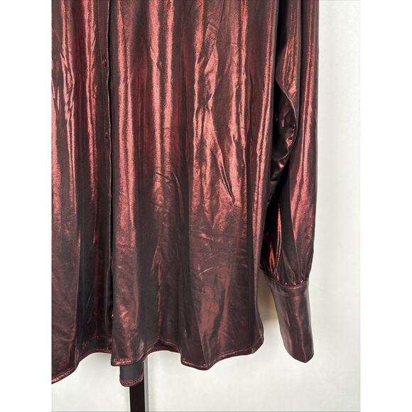 NEW Anthropologie Shine Button Down Shirt Womens XL Dark Red Long Sleeve Relaxed - Picture 6 of 11